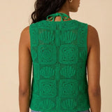 Nobody's Child Green Crochet Tie Front Waistcoat