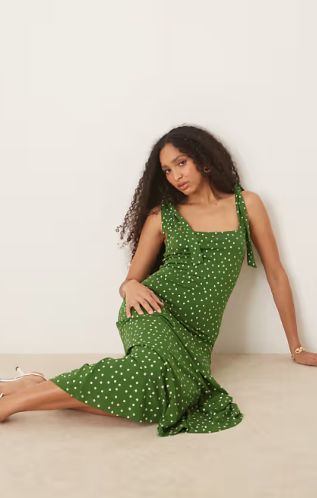 slim fit dress slacks Rent Nobody's Child Green Polka Dot Adrian Midi Dress