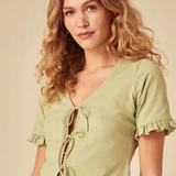 Nobody's Child Green Tie Front Jersey Top