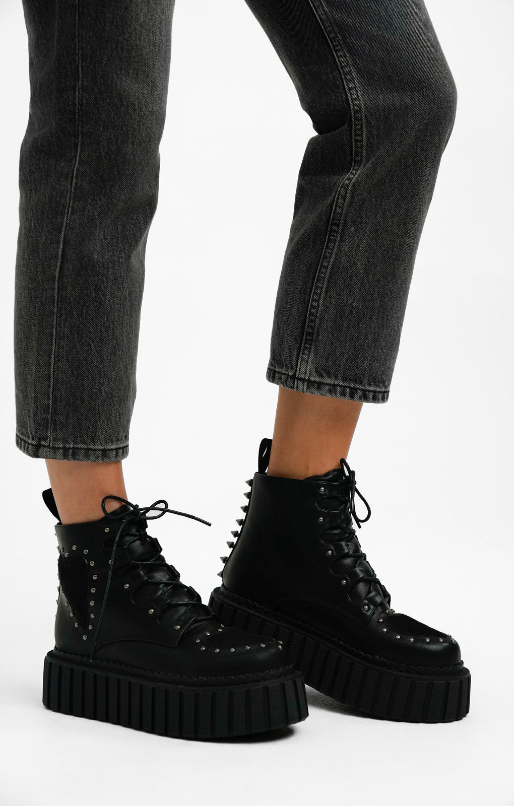 Lamoda Chunky Creeper Boots With Pink Hearts