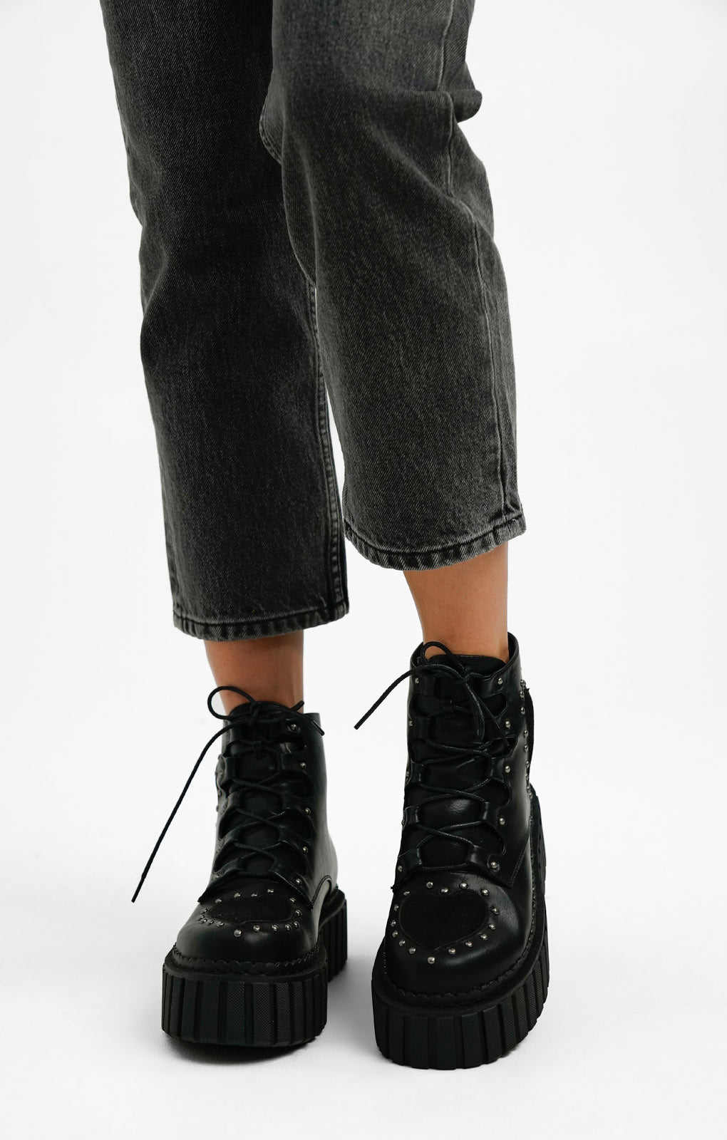 Lamoda Chunky Creeper Boots With Pink Hearts