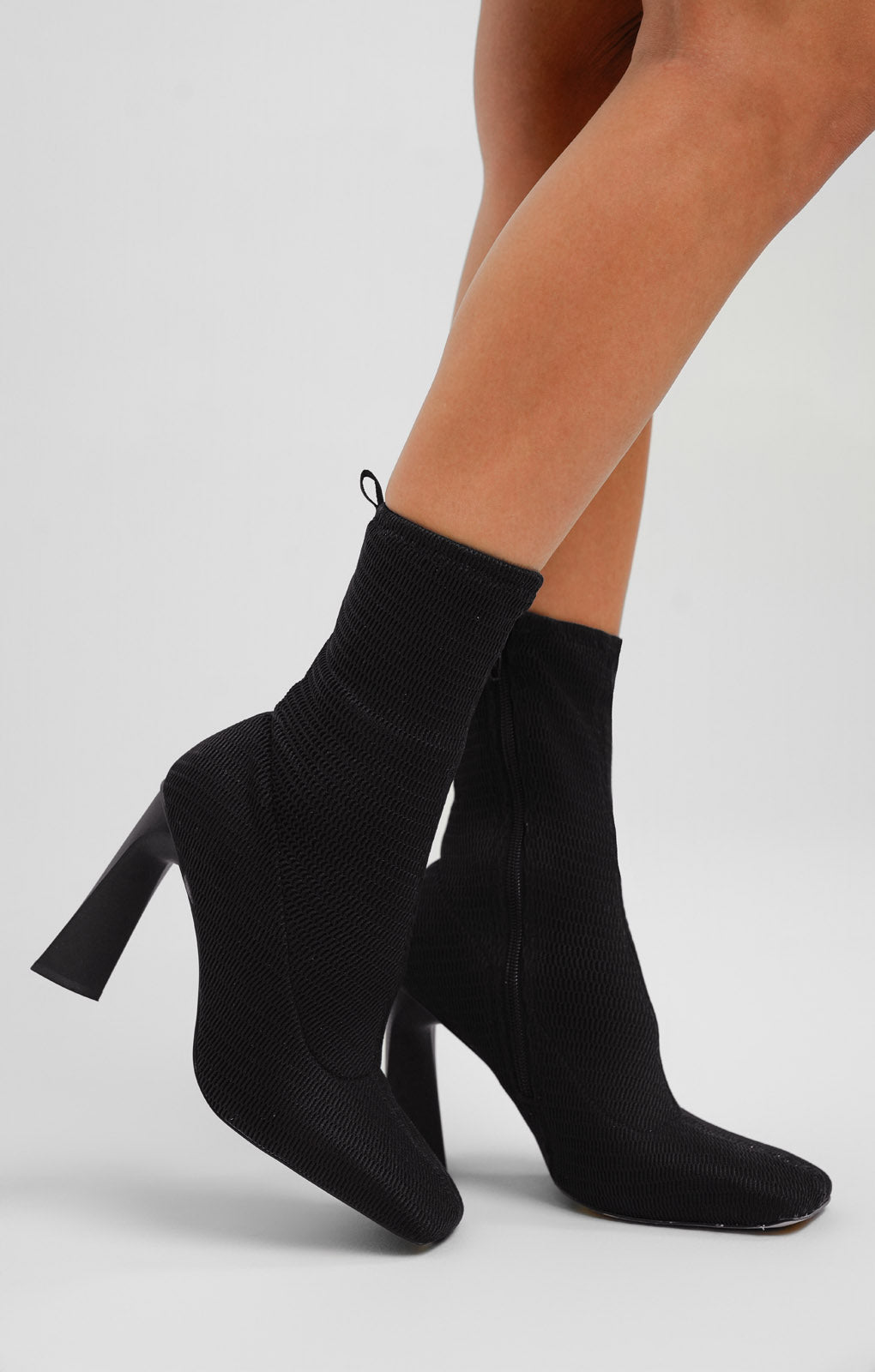 ASOS DESIGN Eddie High-Heeled Square Toe Knitted Boots In Black
