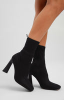 ASOS DESIGN Eddie High-Heeled Square Toe Knitted Boots In Black