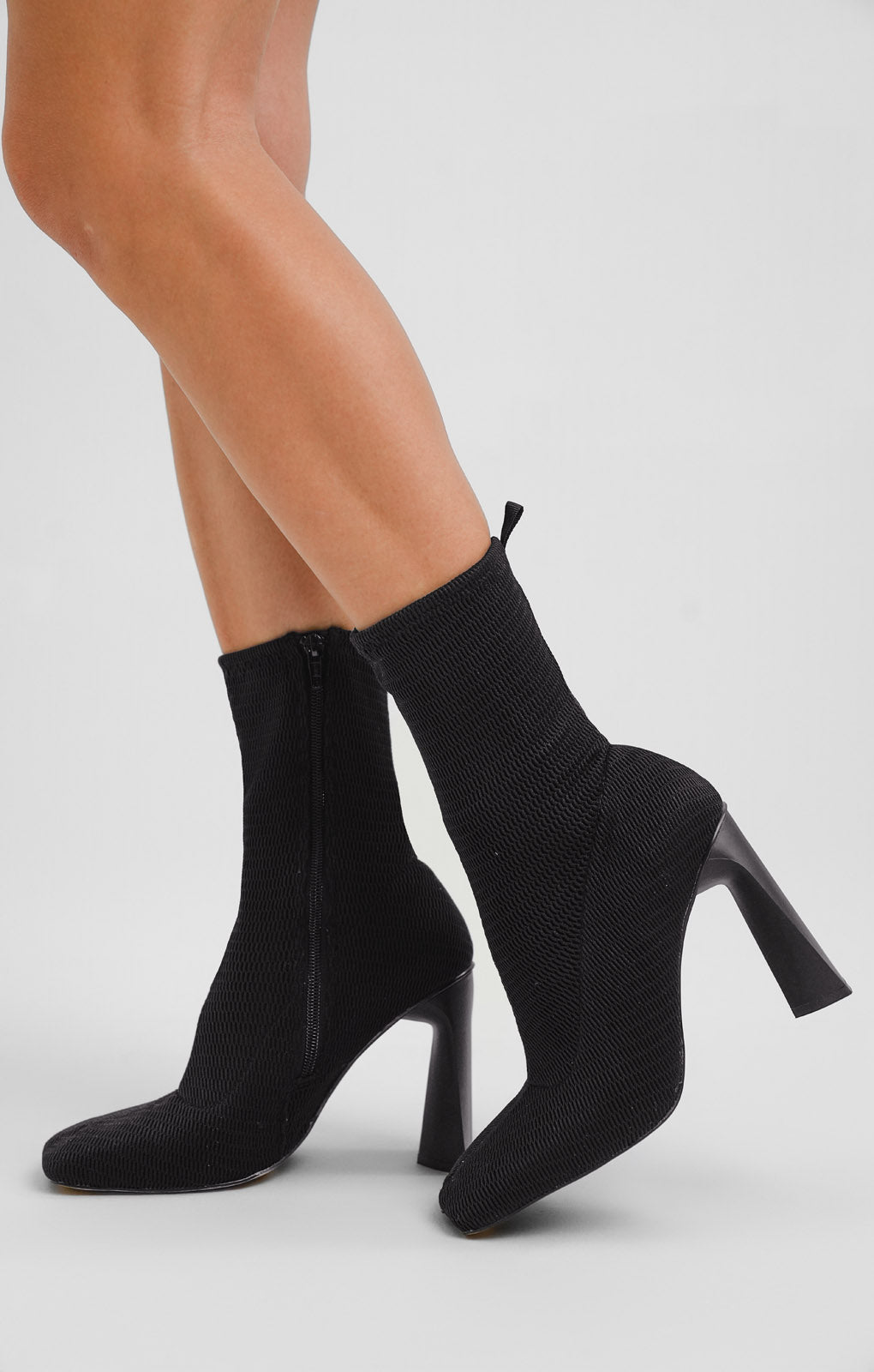 ASOS DESIGN Eddie High-Heeled Square Toe Knitted Boots In Black