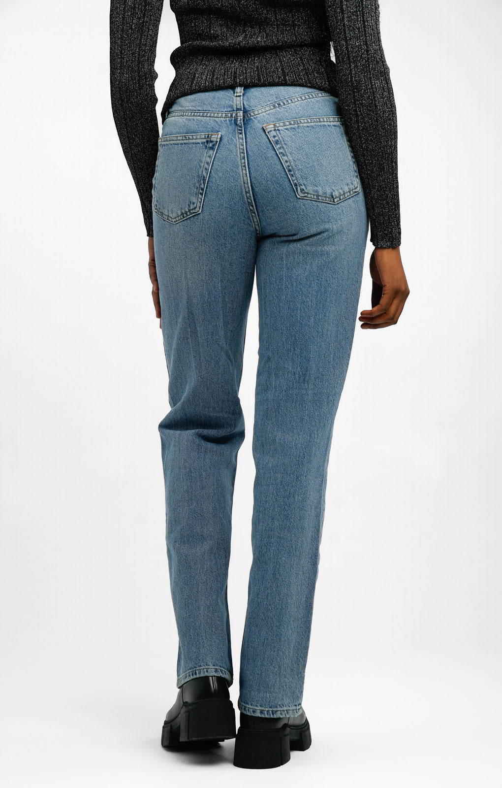 Topshop Straight Kort Jeans In Mid Blue