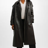 Topshop Faux Leather Trench Coat In Dark Chocolate