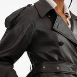 Topshop Faux Leather Trench Coat In Dark Chocolate