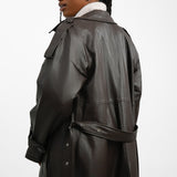 Topshop Faux Leather Trench Coat In Dark Chocolate