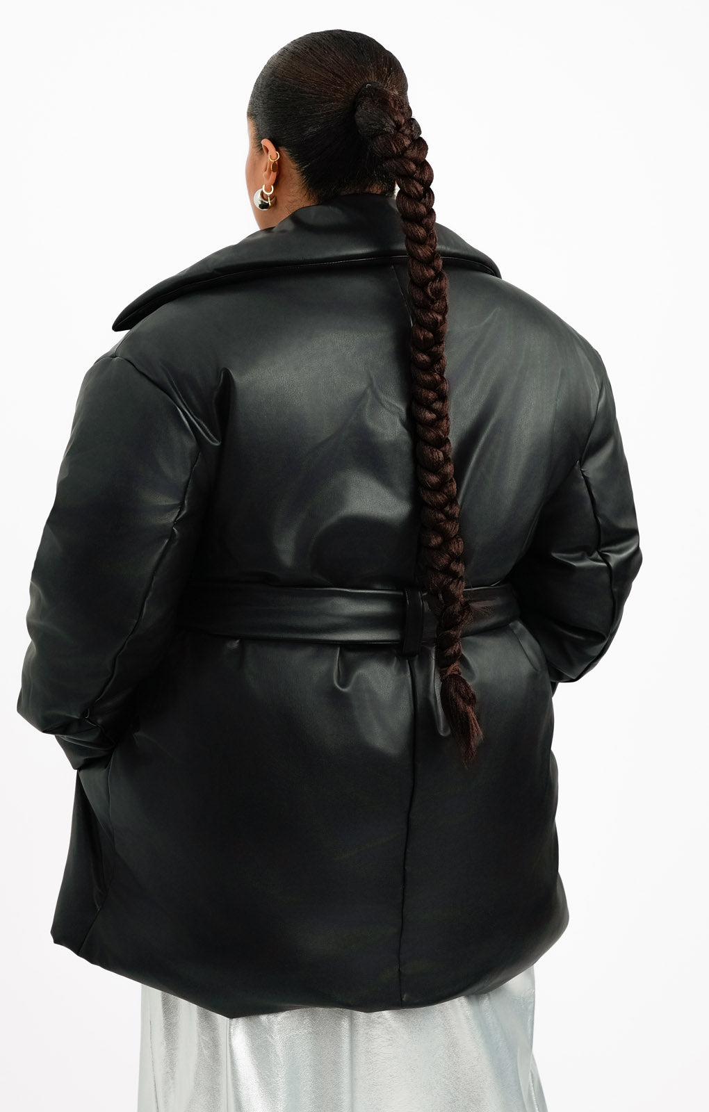 ASOS DESIGN Curve Puffer Faux Leather Coat With Cinch Belted Detail