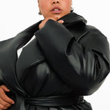 ASOS DESIGN Curve Puffer Faux Leather Coat With Cinch Belted Detail