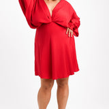ASOS DESIGN Curve Batwing Satin Mini Dress With Bias Cut Skirt And Tie Back In Red