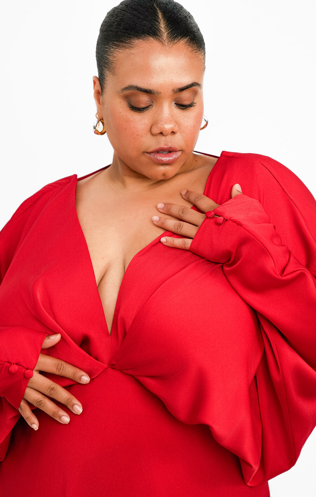 ASOS DESIGN Curve Batwing Satin Mini Dress With Bias Cut Skirt And Tie Back In Red
