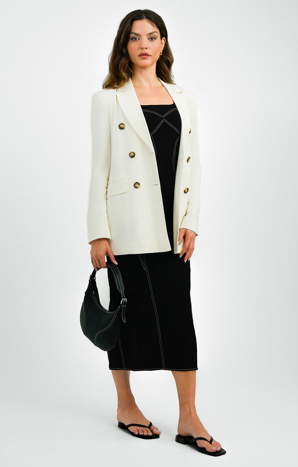 ASOS DESIGN Linen Double Breasted Suit Blazer In Cream