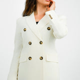 ASOS DESIGN Linen Double Breasted Suit Blazer In Cream