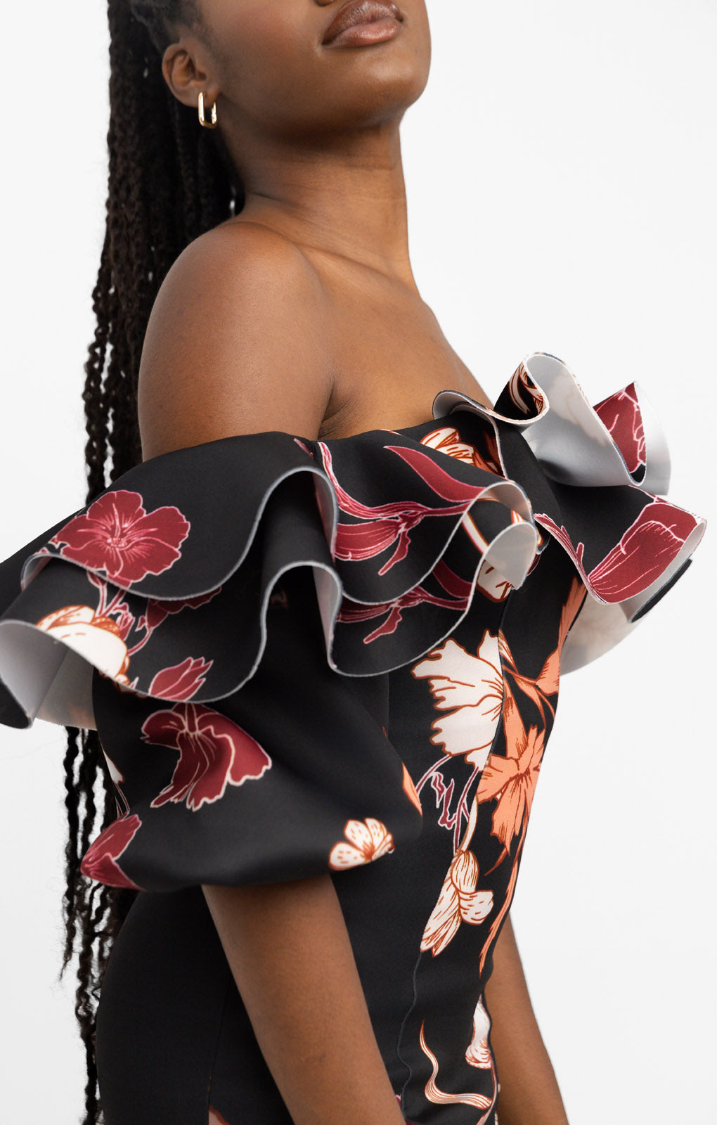 ASOS DESIGN Balloon Sleeve Midi Dress In Winter Bloom Print