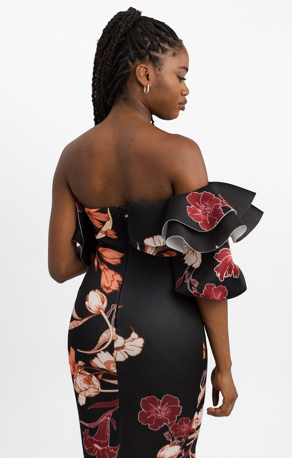 ASOS DESIGN Balloon Sleeve Midi Dress In Winter Bloom Print