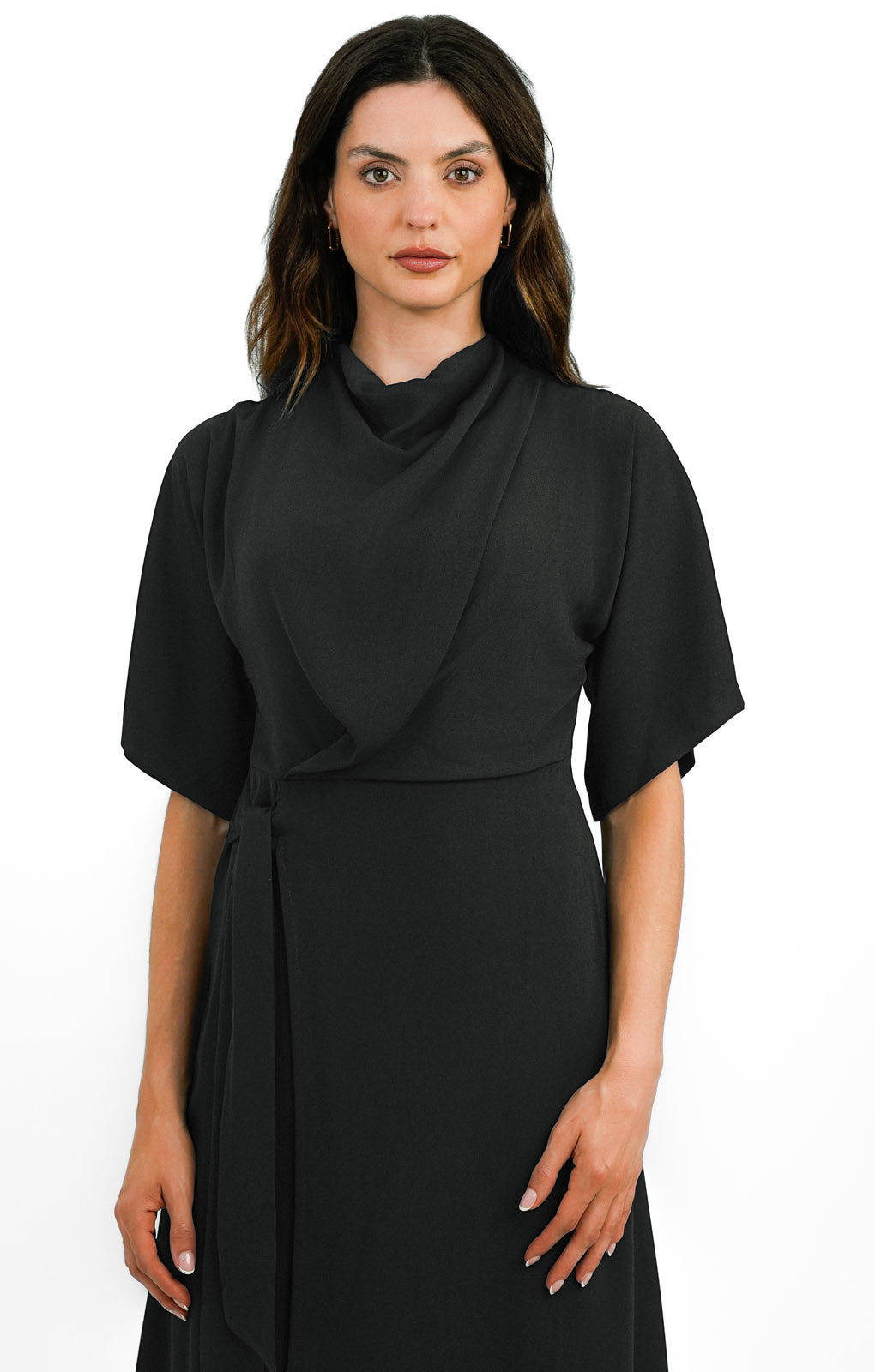 ASOS DESIGN Cowl Neck Midi Dress With Wrap Skirt In Black