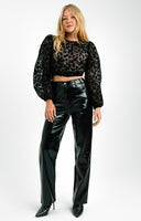 Topshop Flocked Floral Organza Top In Black