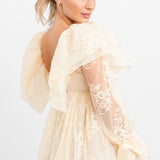 ASOS Luxe Lace Babydoll Mini Dress With Ruffle Shoulders In Blush