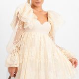 ASOS Luxe Lace Babydoll Mini Dress With Ruffle Shoulders In Blush