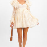 ASOS Luxe Lace Babydoll Mini Dress With Ruffle Shoulders In Blush