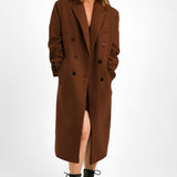 Topshop Petite Double Breasted Long Coat In Brown