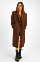 Topshop Petite Double Breasted Long Coat In Brown