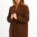 Topshop Petite Double Breasted Long Coat In Brown