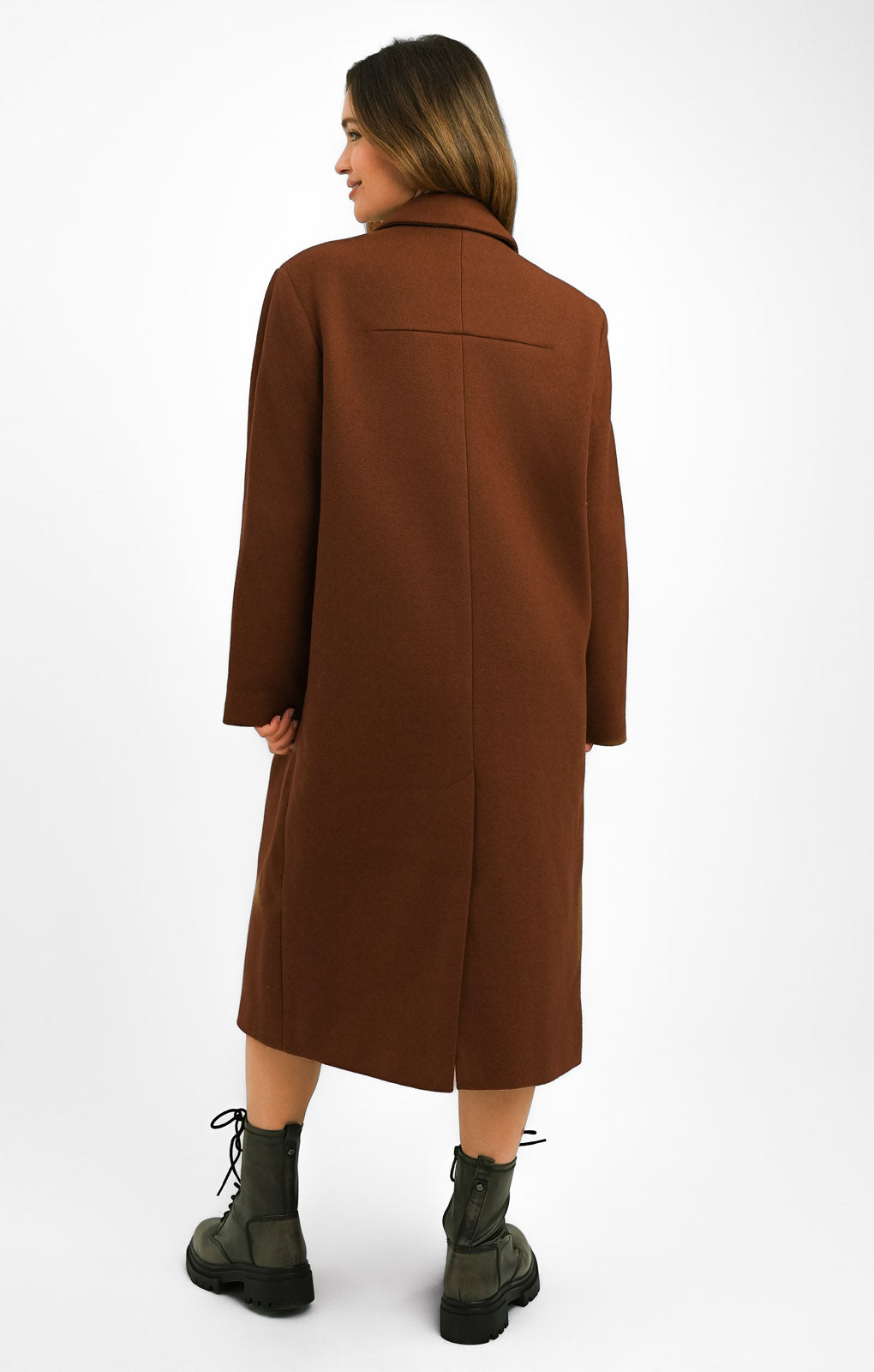 Topshop Petite Double Breasted Long Coat In Brown