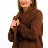 Topshop Petite Double Breasted Long Coat In Brown