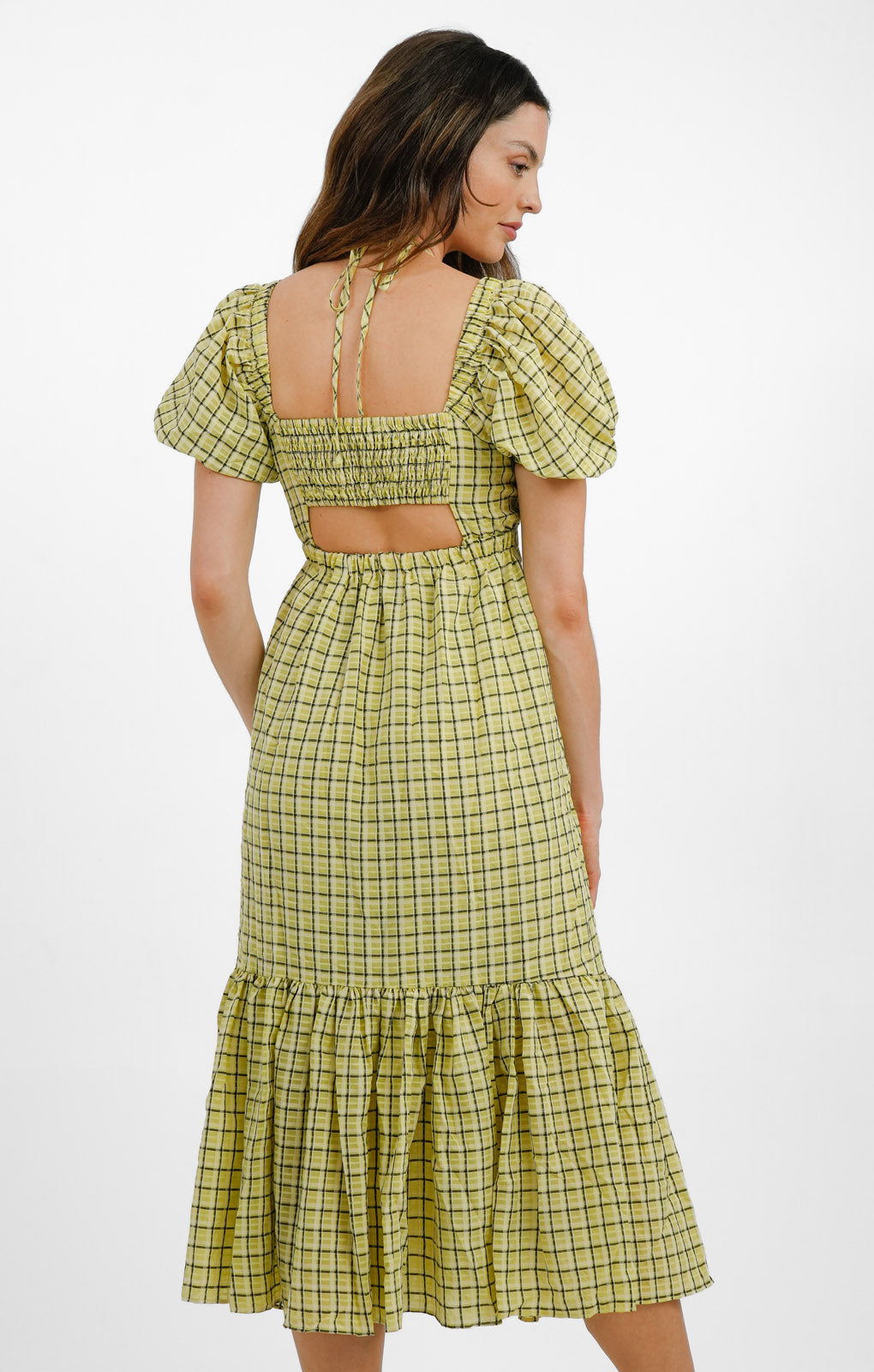Topshop Textured Check Bust Cup Midi Dress In Lime