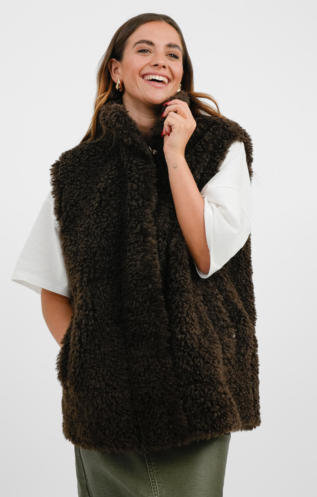 ASOS DESIGN Borg Gilet In Brown