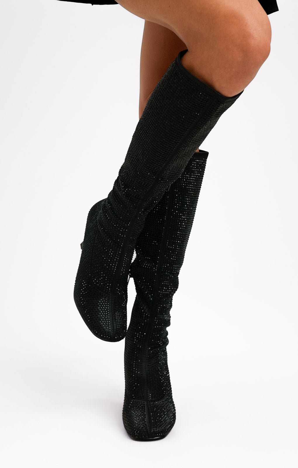 ASOS DESIGN Crystal Sock Knee Boots In Black Rhinestone