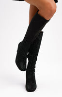ASOS DESIGN Crystal Sock Knee Boots In Black Rhinestone