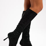 ASOS DESIGN Crystal Sock Knee Boots In Black Rhinestone