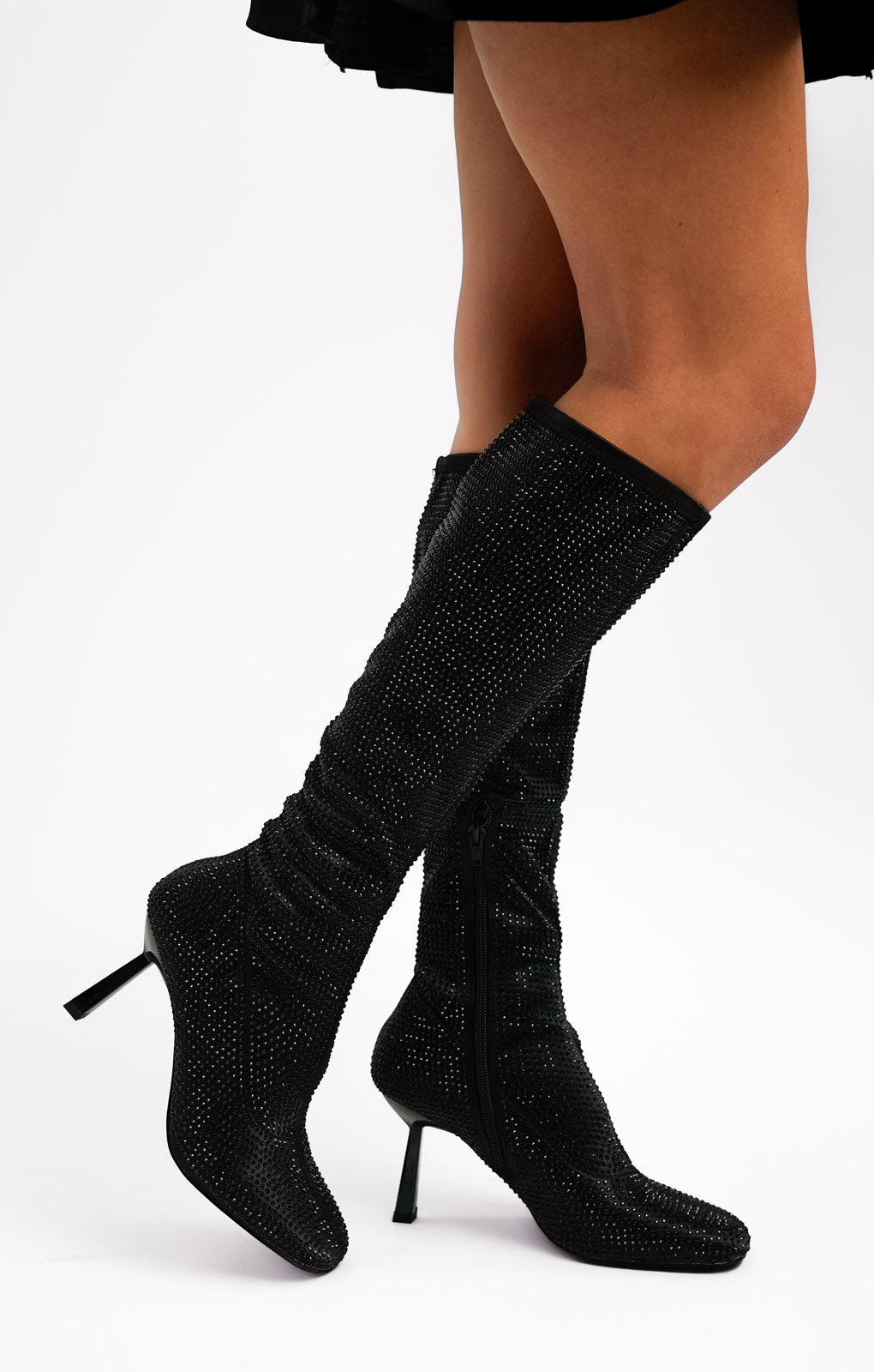 ASOS DESIGN Crystal Sock Knee Boots In Black Rhinestone