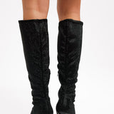 ASOS DESIGN Crystal Sock Knee Boots In Black Rhinestone