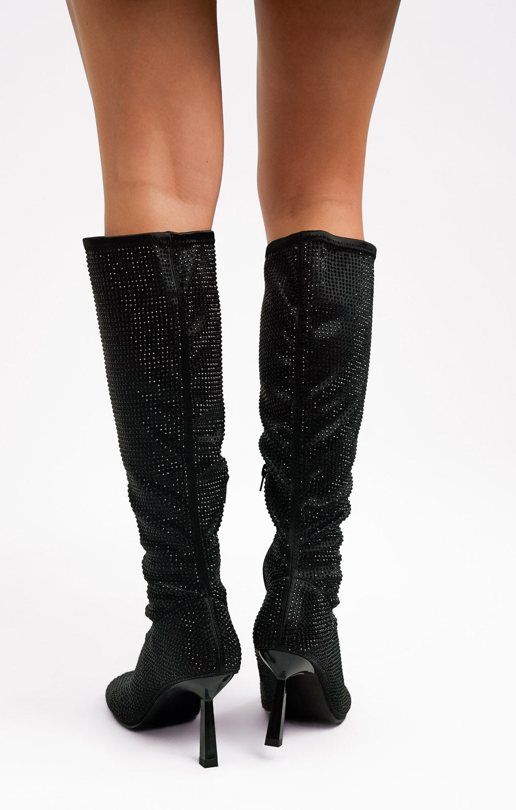 ASOS DESIGN Crystal Sock Knee Boots In Black Rhinestone
