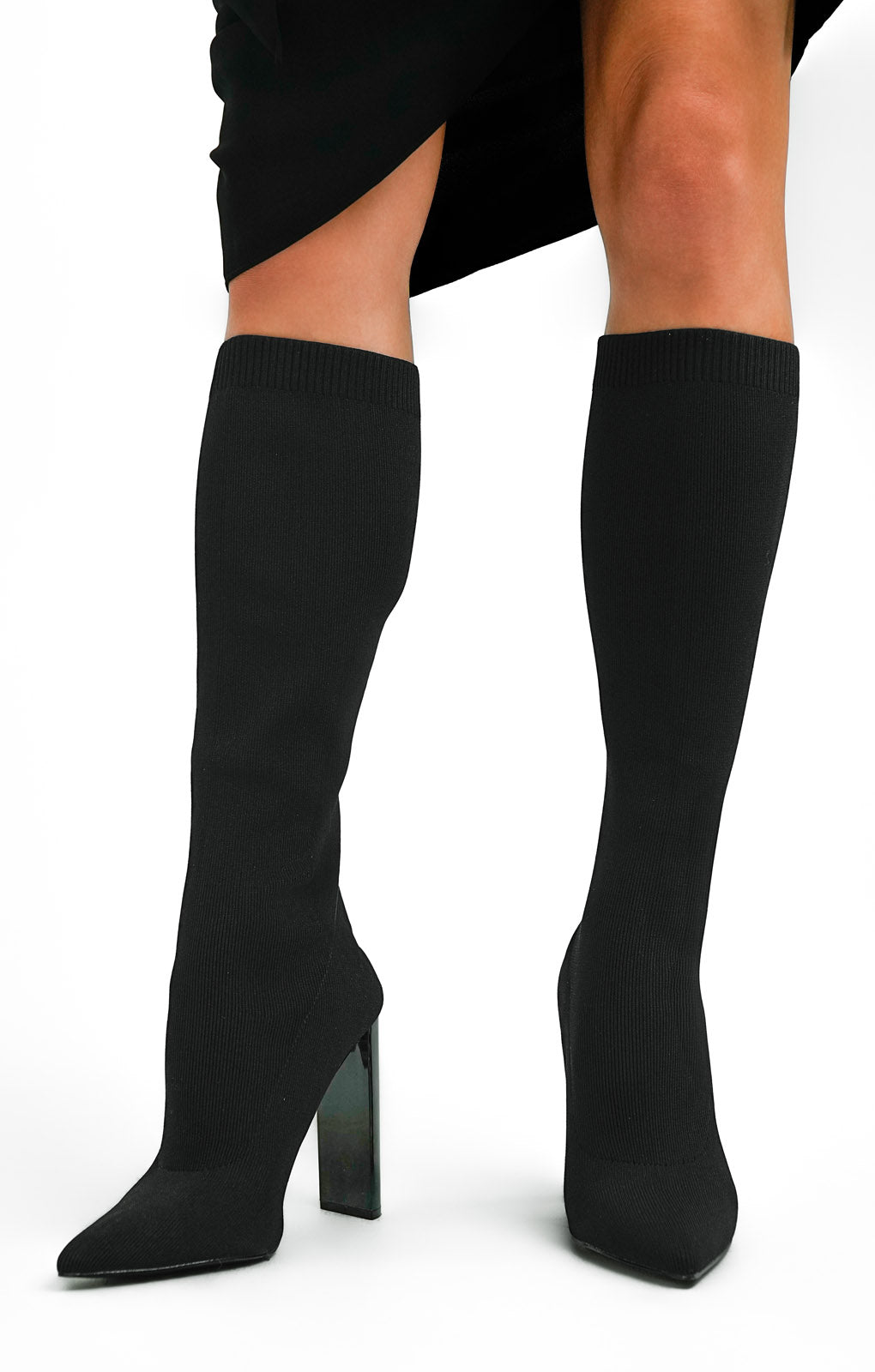 ASOS DESIGN Cairo Block Heel Knee Boots In Black Knit