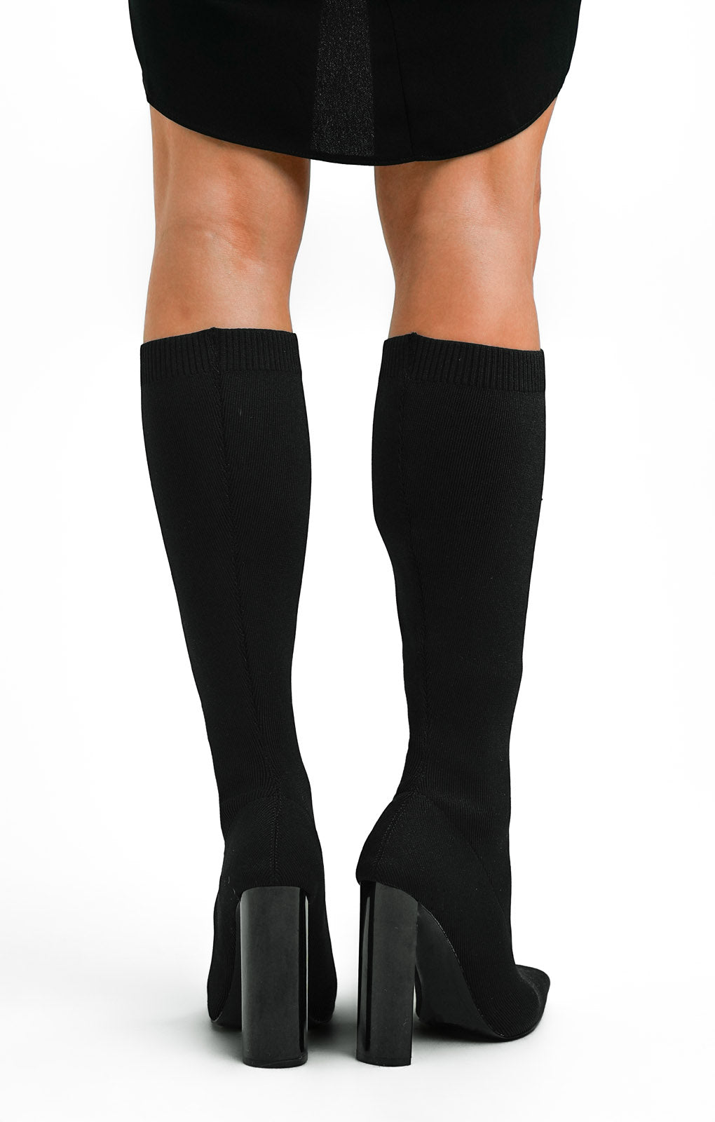 ASOS DESIGN Cairo Block Heel Knee Boots In Black Knit