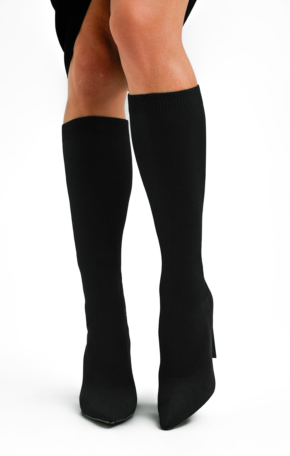 ASOS DESIGN Cairo Block Heel Knee Boots In Black Knit