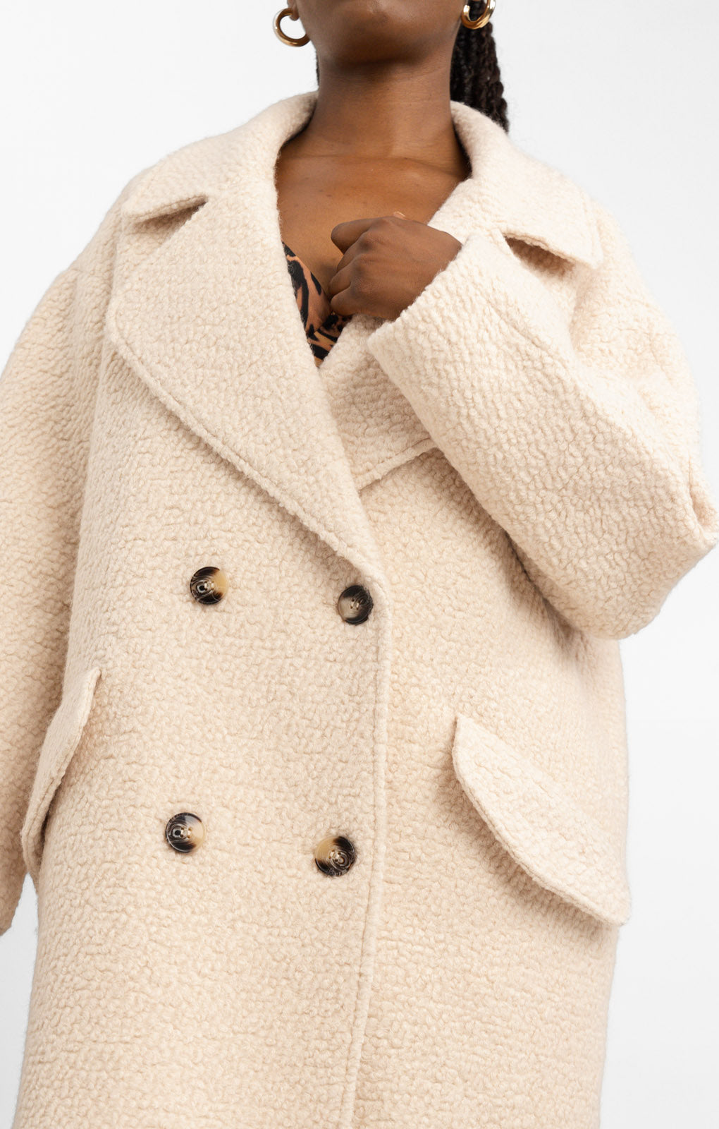 ASOS DESIGN Smart Double Breasted Boucle Wool Mix Coat In Cream