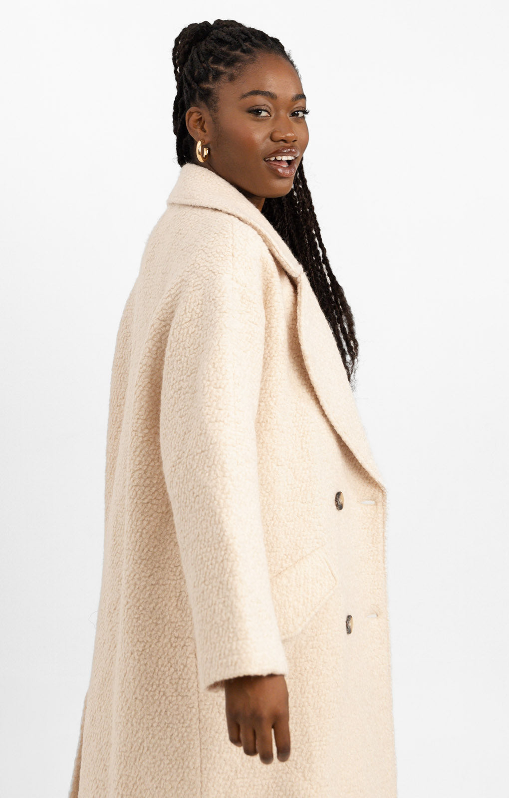 ASOS DESIGN Smart Double Breasted Boucle Wool Mix Coat In Cream