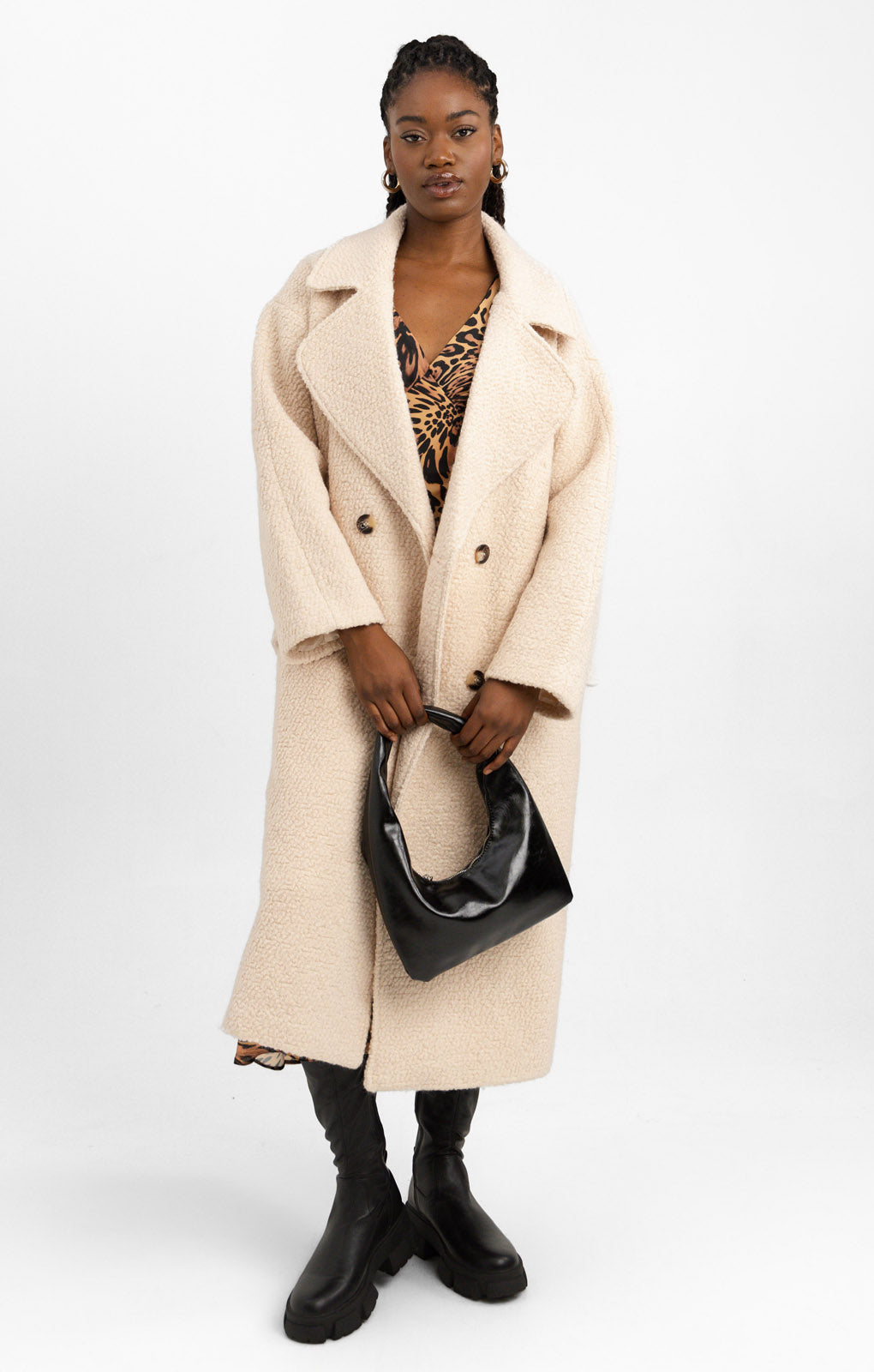 ASOS DESIGN Smart Double Breasted Boucle Wool Mix Coat In Cream