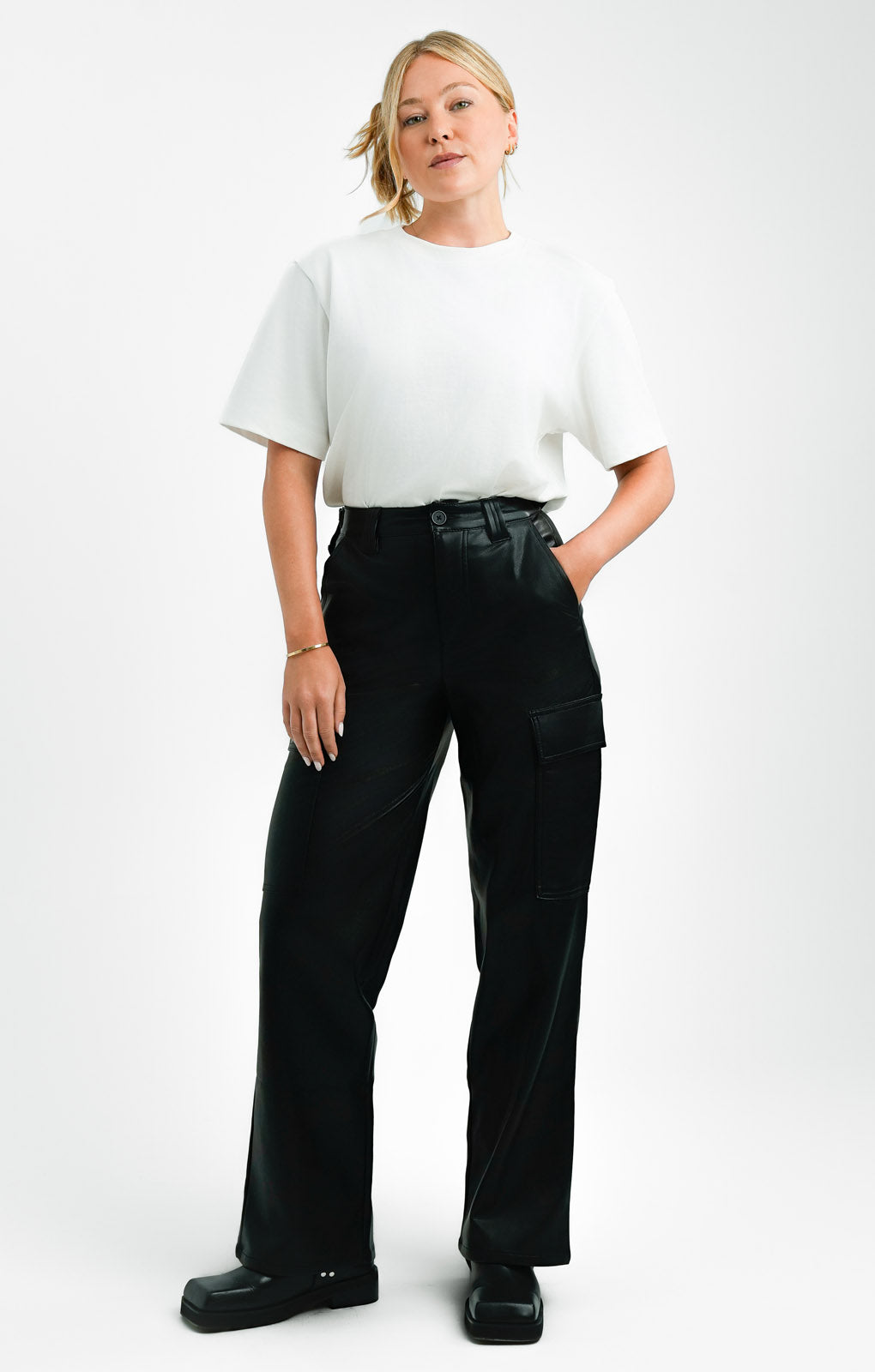ASOS DESIGN Faux Leather Cargo Trousers In Black