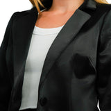 ASOS DESIGN Jersey Exaggerated Shoulder Satin Suit Blazer In Black