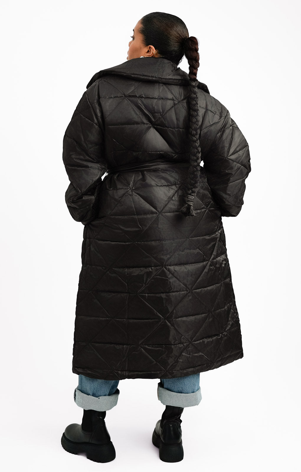 ASOS DESIGN Curve Nylon Quilted Maxi Puffer Coat In Black