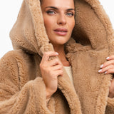 Topshop Hooded Borg Coat In Camel