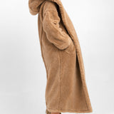 Topshop Hooded Borg Coat In Camel