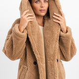 Topshop Hooded Borg Coat In Camel